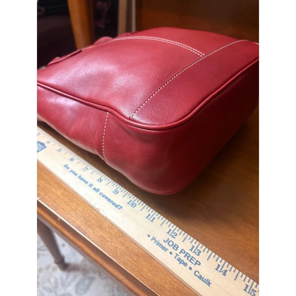 Coach Red Leather Tote‎ Bag Vintage B3S-7776 Shoulder Bag Contrast Stitching